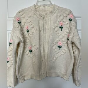 Floral Knit Cardigan Cottagecore Grandma Chic Sweater Feminine Girlhoodcore M